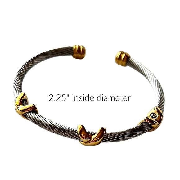 Stainless Steel Gold Plated Cuff Bracelet with X Accents - Picture 2 of 6